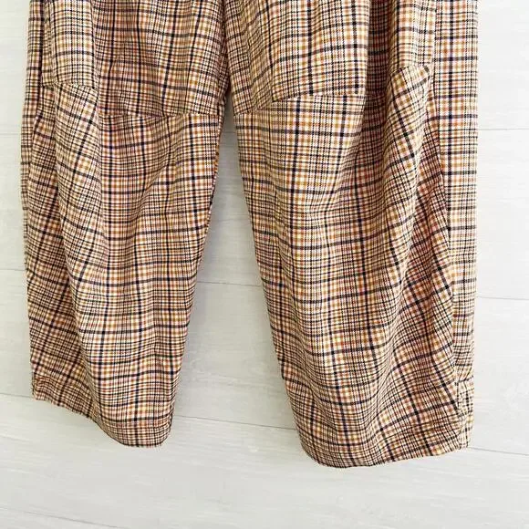 Free People - Tan pink plaid Turning Point pleated barrel leg crop pants size 2 - Picture 3 of 7